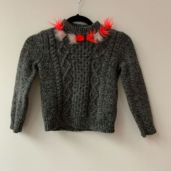 Crewcuts by J.Crew Girls Cable Knit Sweater Fur Detail Mock Neck Gray Size 6/7 - Picture 1 of 7